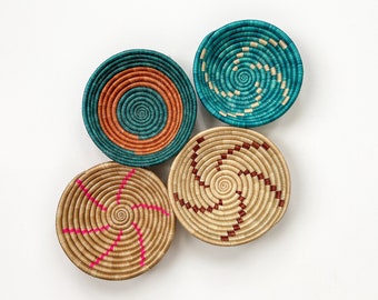 Set of 4 Baskets for Wall Decor, Boho Basket Wall Decor Set, Boho Decor, Colorful Basket Wall Art, Rwanda Baskets, Housewarming Gift