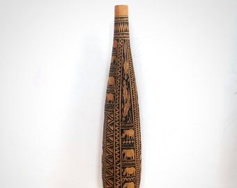 Floor Standing Tall Hand carved Gourd, Tall Decorative Vase, Home Decor and Gifts, Shelf Decor, Ethnic Housewarming Gift