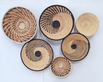 Boho Wall Baskets Set of 6, African Basket Wall Décor, Woven Wall Hanging Baskets