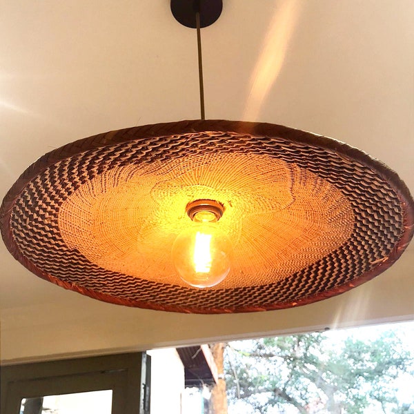 Woven Pendant Light - with cord, Basket Hanging Lamp, Woven Pendant Lamp Shade, Coastal Lighting, Light Fixture, Kitchen Lighting