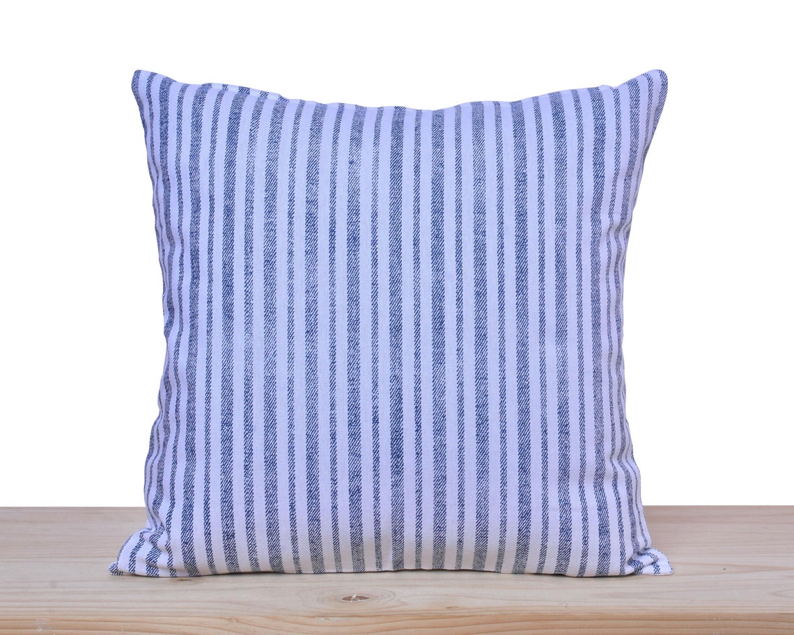 Blue Stripe Pillow Cover Size 18x18 Cotton. Ready to ship Etsy