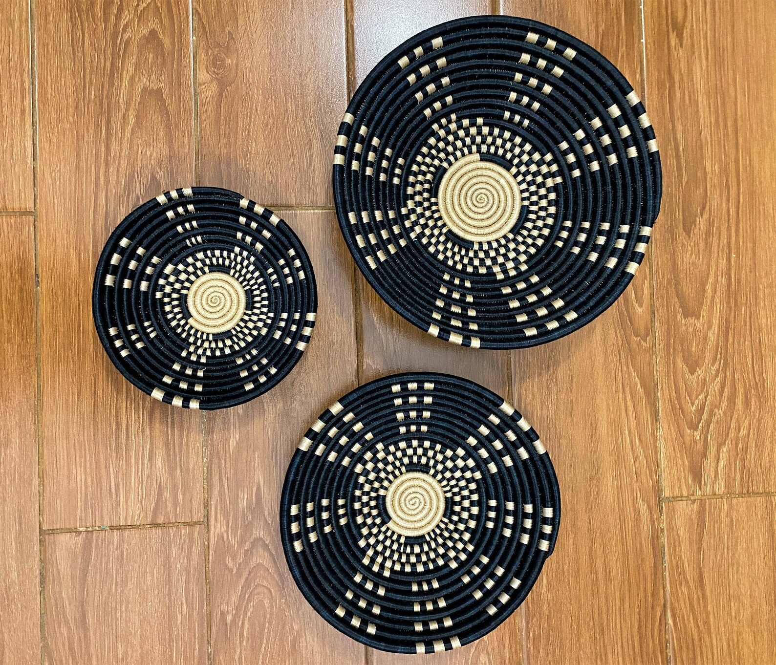 Black Set of 3 Wall Basket Baskets for Wall Decor bohemian Etsy