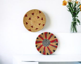 Woven Basket Wall Art Set of 2 - Round Wall Basket Decor, Handmade gift for the home, Housewarming gift, African Wall Baskets