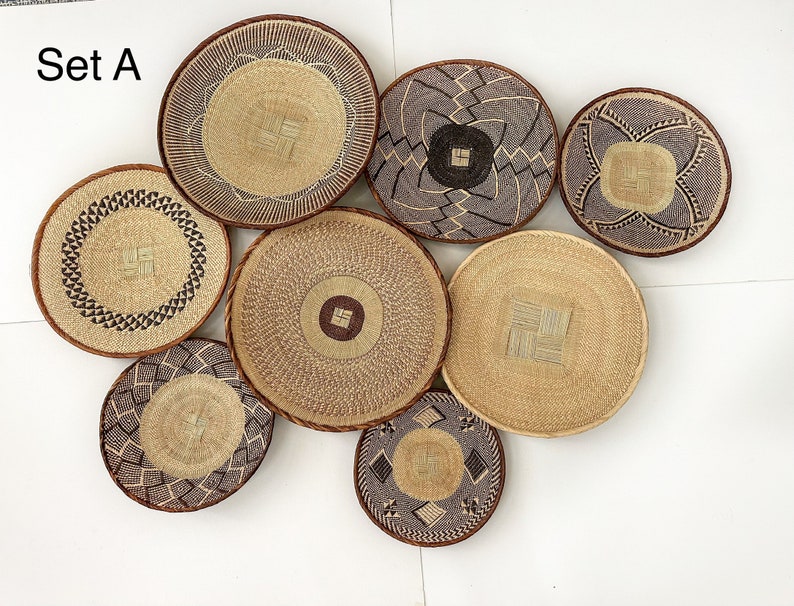 Set of 8 Wall Basket, Boho Decor, African Wall Baskets, Boho Wall Hanging, Basket Wall Decor, Binga Basket, Wall Hangings image 2