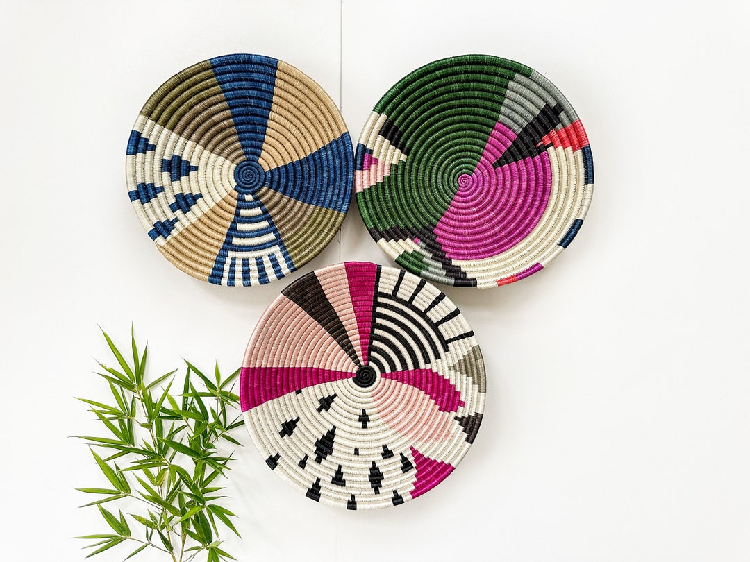 Set of 3 Wall Decor Baskets Colorful Basket Wall Decor Etsy