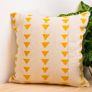 African Mudcloth Pillow Cover, Mali Mudcloth Pillow, White and Orange