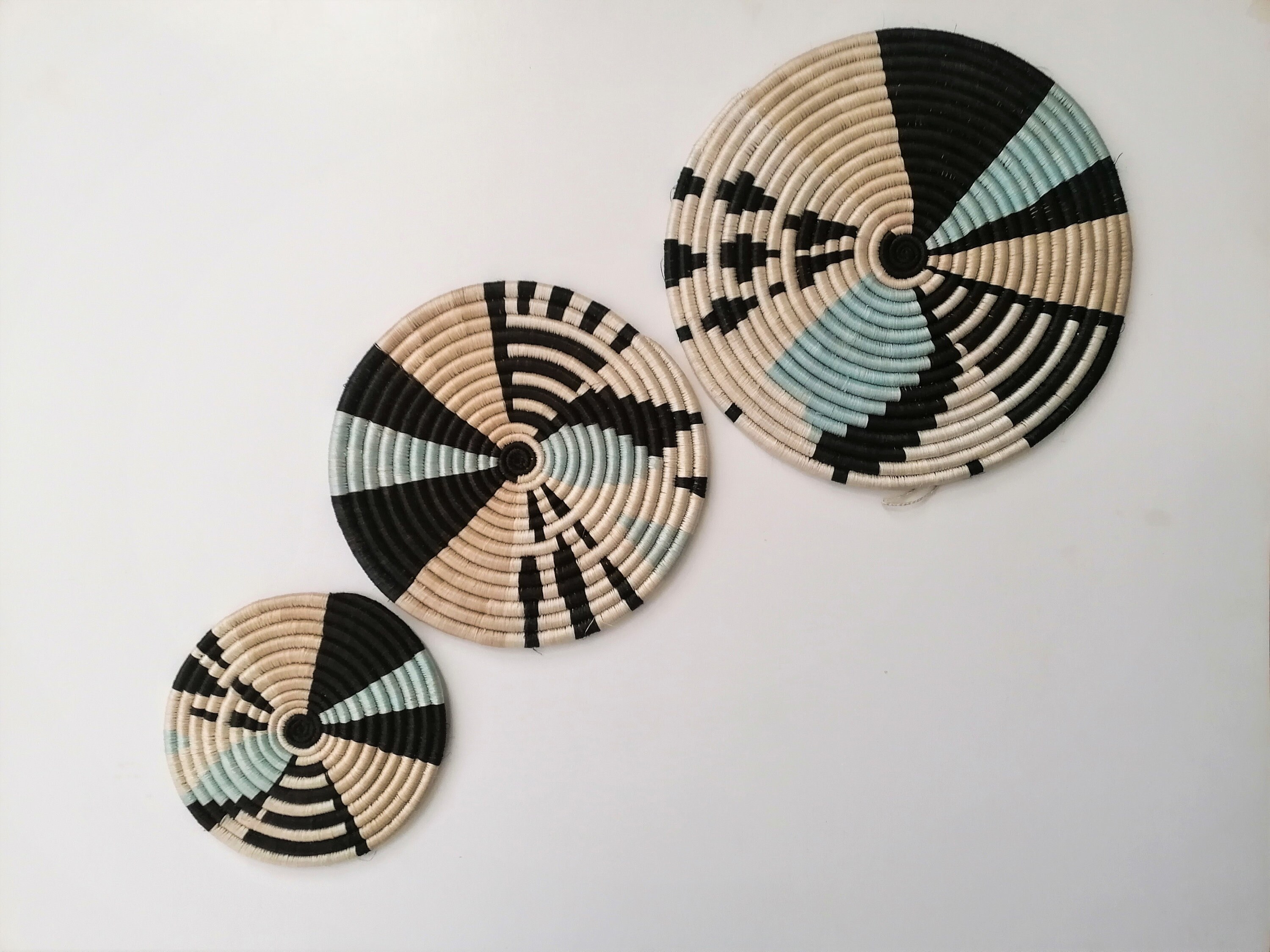 Blue Wall Basket Set of 3 Boho Wall Basket Decor Wall Basket Etsy