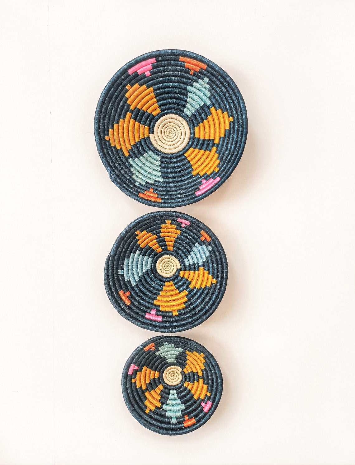 Wall Baskets Blue Set of 3 Basket Wall Decor Woven Baskets Etsy