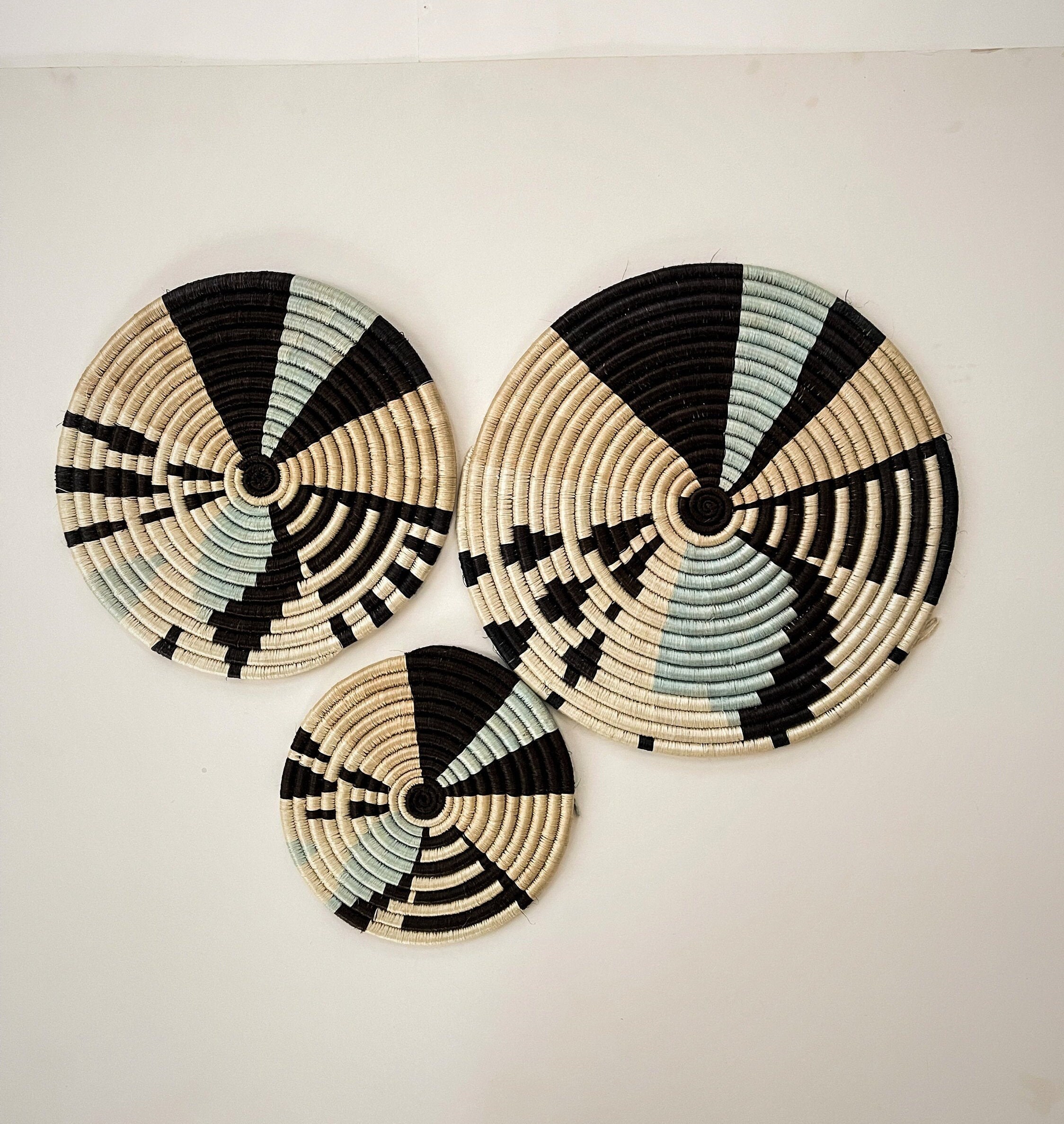 Blue Wall Basket Set of 3 Boho Wall Basket Decor Wall Basket Etsy