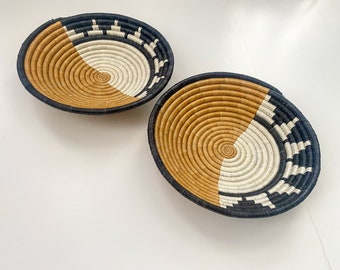 African Wall Baskets, sun and moon wall art, Wall Basket Set of 2, Wall Hanging, woven bowls wall decor, Rwanda Coil Basket