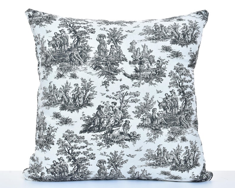 Black Toile Pillow Cover / Pastoral Toile Throw Pillow / Both Etsy