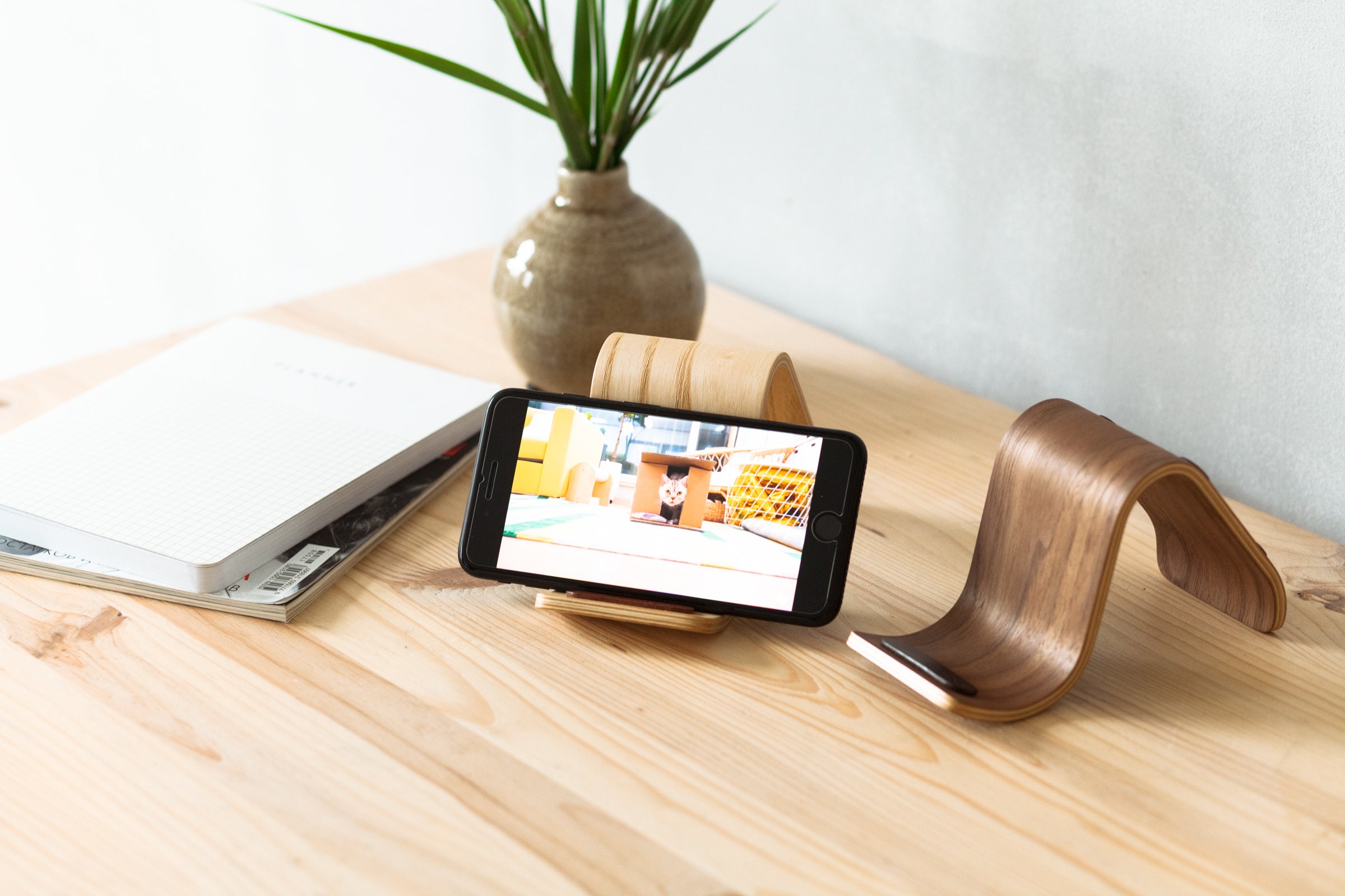 Handmade Wooden Iphone Stand For Deskpersonalized Wood Cell Etsy