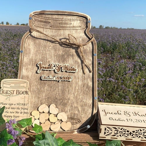Mason Jar Guest Book. Wedding Guest Book Alternative. Wooden Etsy