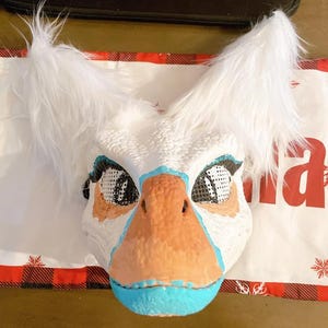 Individuelle pelzige Dino-Maske mit Strand-Thema und Ohren Pelzige Dino Maske | Jurassic Park | T-Rex Maske | Raptor-Maske]