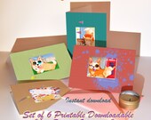 Dog postcard set, Dog greeting cat UK, Set of 6 digital animal prints, Funny corgi gift card, Whimsical English humour postcard pack