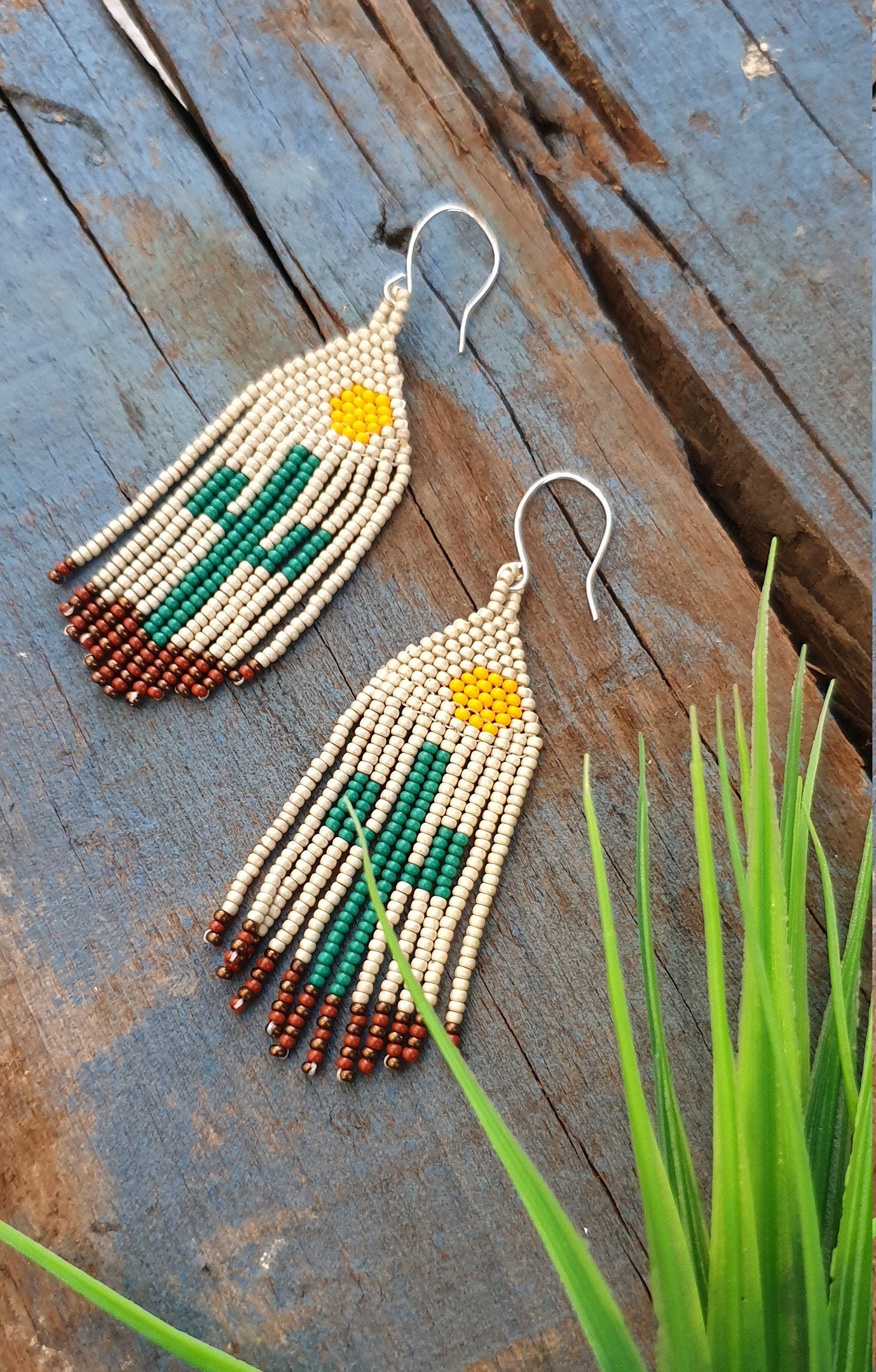 Beaded Cactus Earrings Green Yellow Earrings Western Etsy Singapore