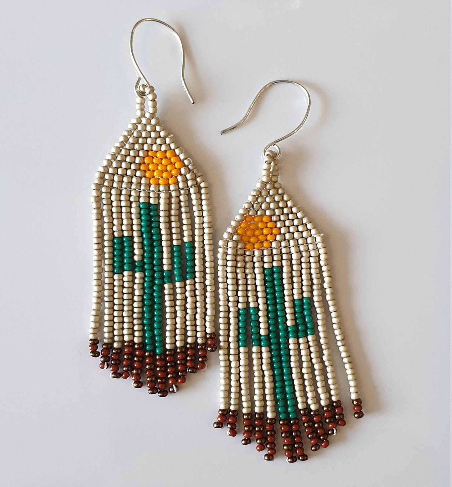 Beaded cactus earrings Green yellow earrings Western | Etsy