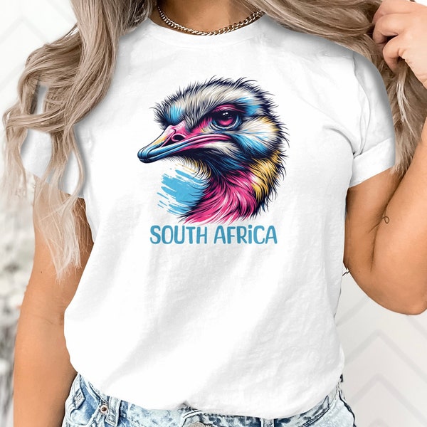 Colorful Ostrich Art T-Shirt, South Africa Wildlife Inspired Graphic Tee, Unisex Clothing