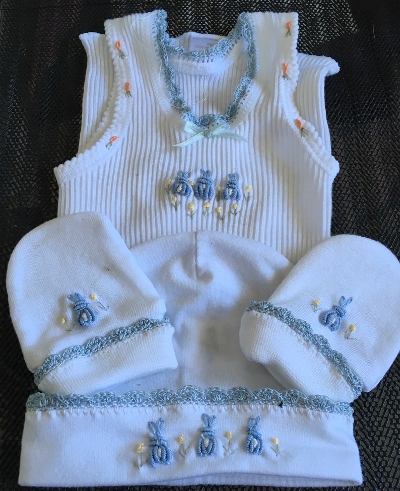 Newborn baby boy hand embroidered singlet set Etsy