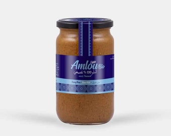 Amlou beldi biologique fait main avec des noix d'amandes, de l'huile d'argan artisanale et du miel d'oranger pur
