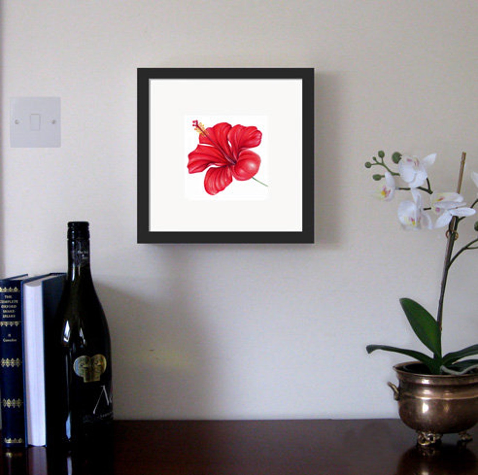 Red Hibiscus Flower Art Print, Floral Art, Tropical Flower Wall Art