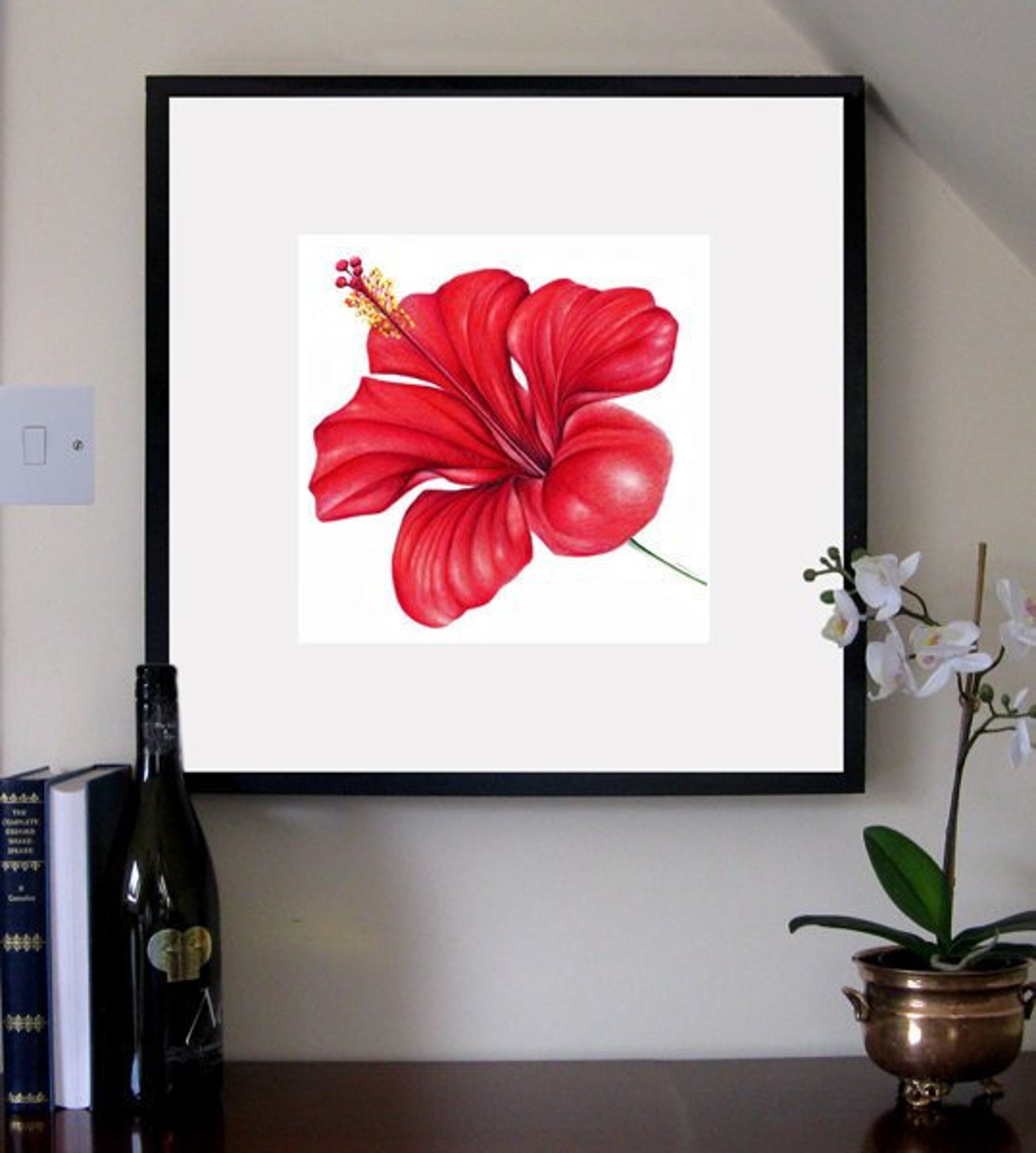 Red Hibiscus Flower Art Print, Floral Art, Tropical Flower Wall Art