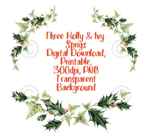Printable Christmas Digital Download Christmas Holly and Ivy