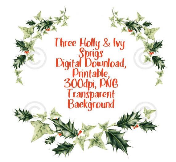 Printable Christmas; Digital Download Christmas; Holly and Ivy ...