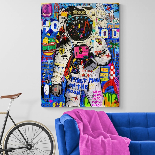 Herr Gehirnwäsche Leinwand, Herr Gehirnwäsche Wandkunst, Herr Gehirnwäsche Druck, Graffiti Leinwand Kunst, Herr Gehirnwäsche Pop Art, Astronaut Leinwand Wandkunst