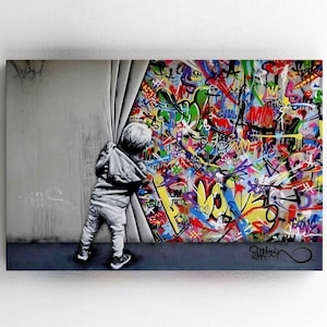 Banksy Quadri su Tela Colorful Rain Graffiti Street Art Murale Pop Art  Pittura Stampa Stampa Moderna Immagini da parete XXL Decorazione da parete  con
