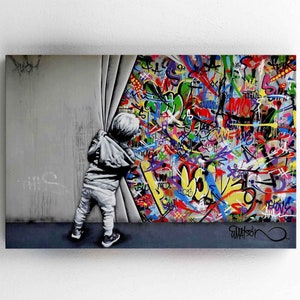 Banksy Quadri su Tela Colorful Rain Graffiti Street Art Murale Pop Art  Pittura Stampa Stampa Moderna Immagini da parete XXL Decorazione da parete  con