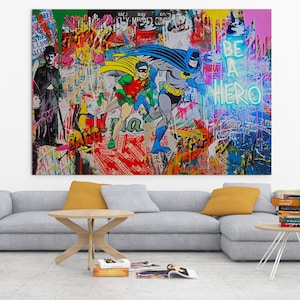Mr Brainwash Canvas, Mr Brainwash Wall Art, Mr Brainwash Print, Graffiti Canvas Art, Mr Brainwash Pop Art, Cartoon Art Superhero