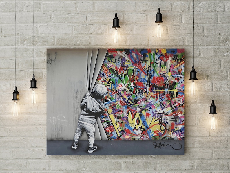 thumbnail: Banksy Graffiti Kunst Canvas 70x140cm - Straatkunst Poster Zonder Lijst Voor Woonkamer