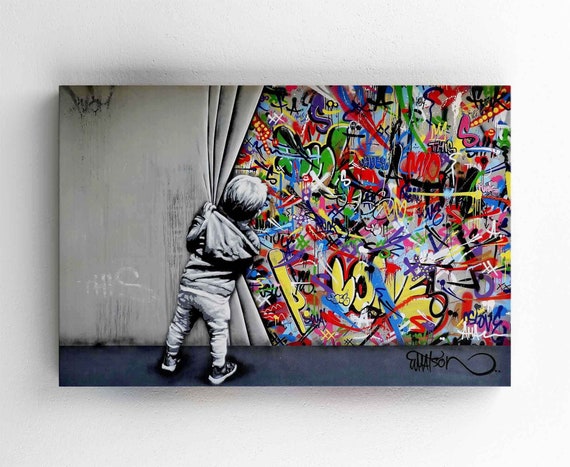 Banksy Art Peinture sur toile avec cadre Motif rampe marchant dans