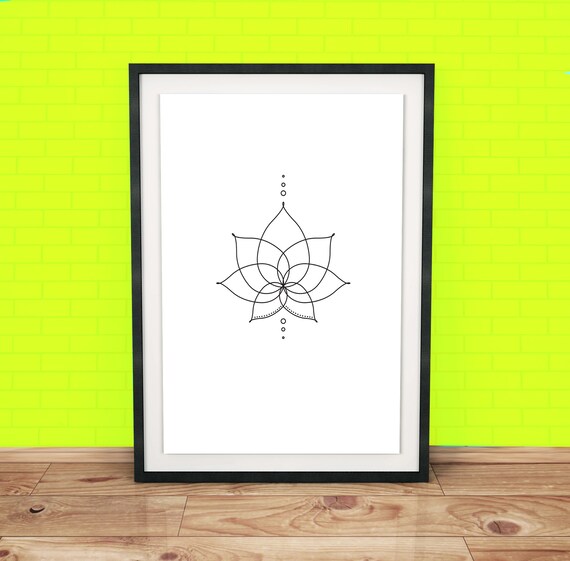 Lotus Flower Line Drawing Minimal Geometric Wall Art Printable Etsy