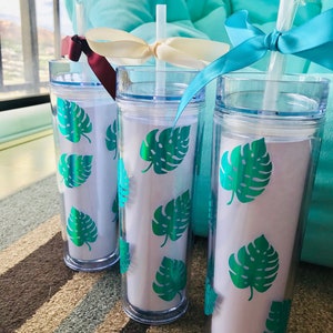 Personalized palm leaves clear tumbler for gift , Monstera leaves custom tumbler with straw, tropical leaves tumbler,Plant lover tumbler,
