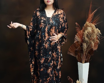 0141/Black Brown Tie Dye kaftan, Long Kaftan simple Dress, Elegant, Miami, lbiza Top,  Holiday Dress,Evening dress, loose fit, Plus Size