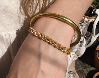 Thin gold bracelet, braid of gold Miyuki beads