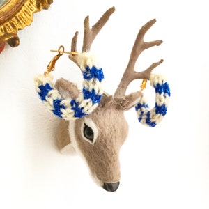 Textile jewelry, knitted and crocheted hoop earrings