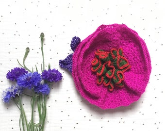 Crochet flower brooch