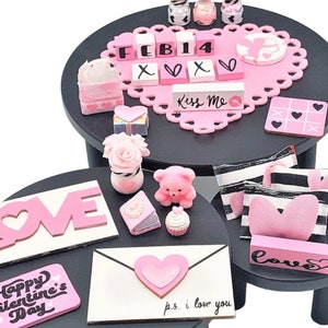 Miniaturas del día de San Valentín, regalos del día de San Valentín, decoración del día de San Valentín, bandeja escalonada del día de San Valentín, miniaturas de casa de muñecas, cartas de amor