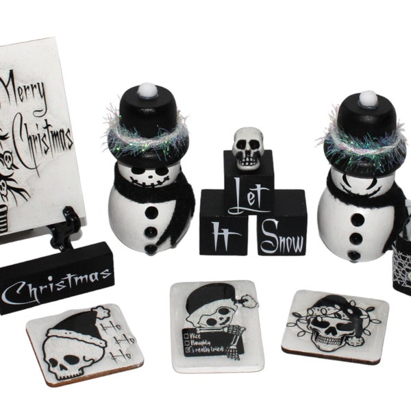 Gothic Christmas Snowman Set - Creepy Holiday Decor - Complete Bundle and Individual Items - Gothic Christmas Decor - Merry Creepmas - Gift