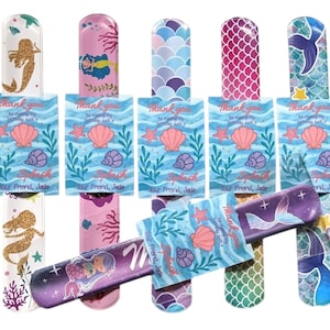 Mermaid Birthday Slap Bracelet Favors – &quot;Thank You for Making My Birthday Such a SPLASH!&quot; – Under the Sea Party  – Ready to Gift