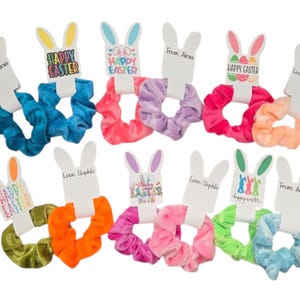 Easter Party Favors – Scrunchies with Personalized Gift Tags | Bulk or Single Purchase | Easter Basket Stuffers