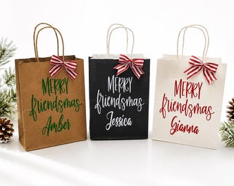 Merry Friendsmas Personalized Gift Bags -  Christmas Gift Wrap - Perfect Christmas Party Favor - Christmas Gift Bag - Personalized Gift