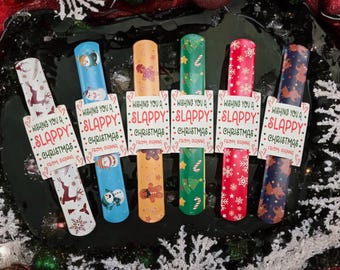 Personalized Christmas Themed Slap Bracelets for Kids, Slappy Christmas, Christmas Party Favors, Classroom Gifts, Stocking Stuffers