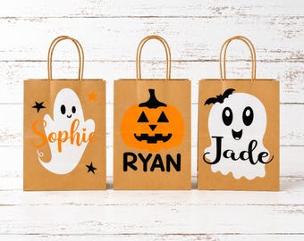 Halloween Personalized Gift Bags - 4 Spooky Designs - Ghosts - Witch - Pumpkin - Trunk or-Treats - Halloween Gifts - Party Favors