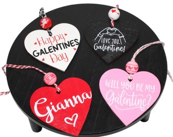 Personalized Galentine's Day Wood Heart Gift Tags - Celebrating Women on Valentine's Day - Wood Gift Tags - Valentine's Day Basket Gifts