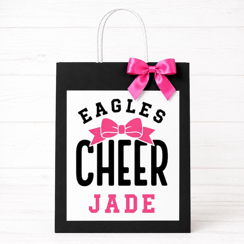 Personalized Cheerleader Gift Bags - Custom Name & School Mascot - Perfect for Cheer Squad Gifts - Cheerleading Gifts - Coach Gift Bag Style 1