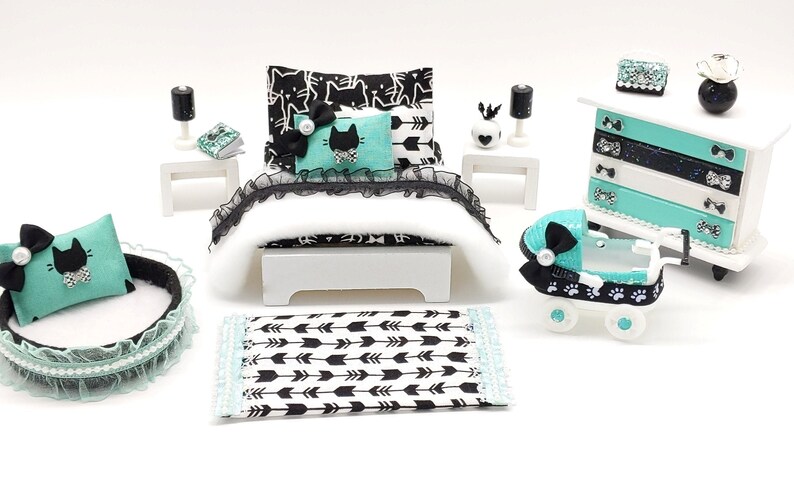 Kids Dollhouse Kitty Cat Bedroom Set Wood Dollhouse - Etsy